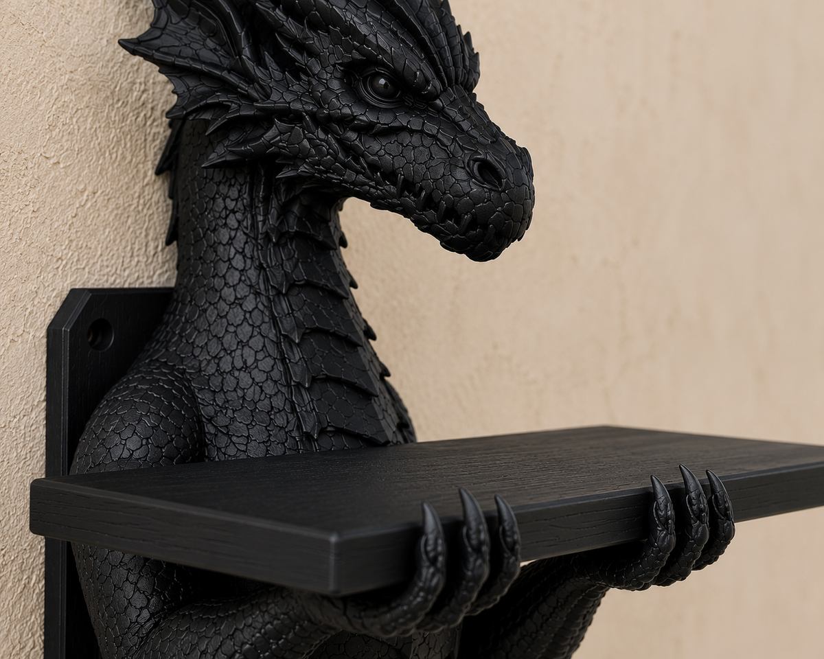 The Grimoire Guardian — Dragon Wall Shelf by Gremlin Relics