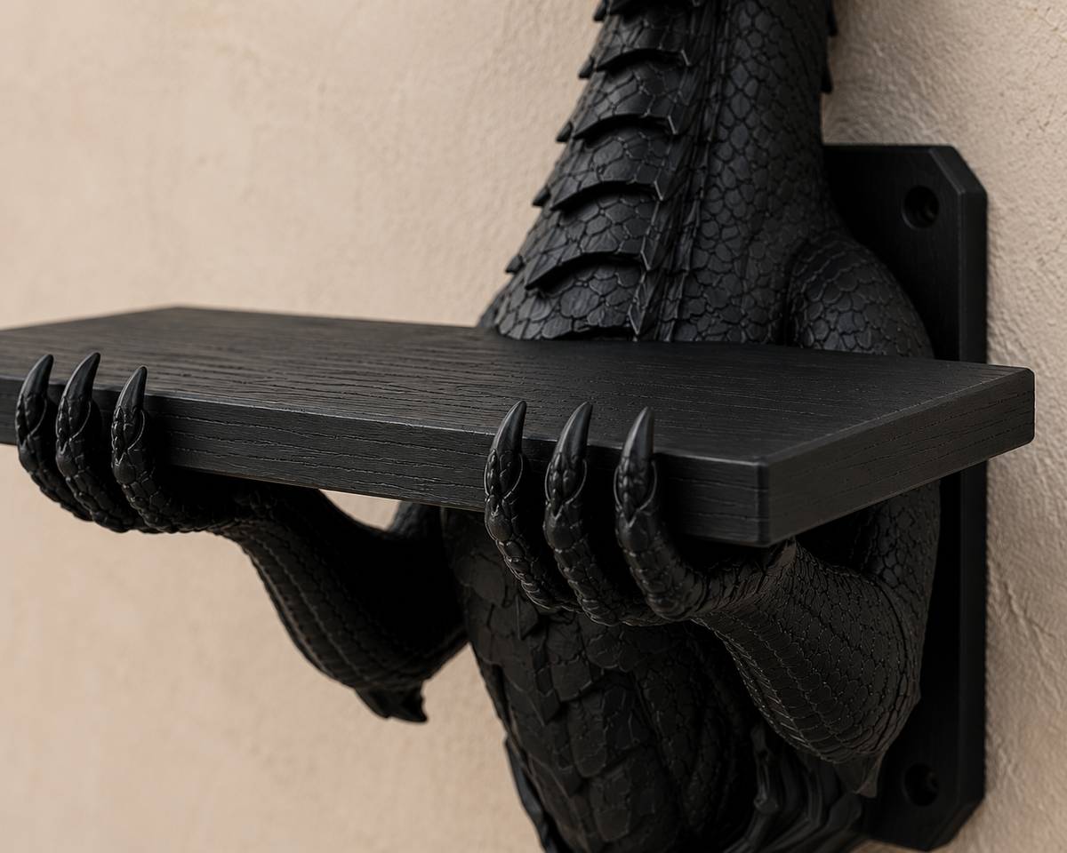 The Grimoire Guardian — Dragon Wall Shelf by Gremlin Relics