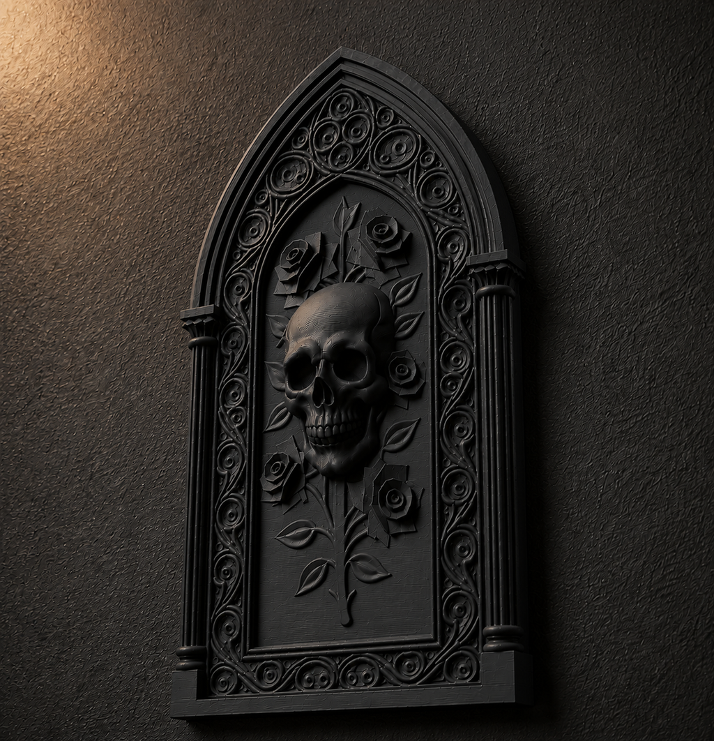 The Bone Rosary — Skull & Roses Wall Plaque by Gremlin Relics