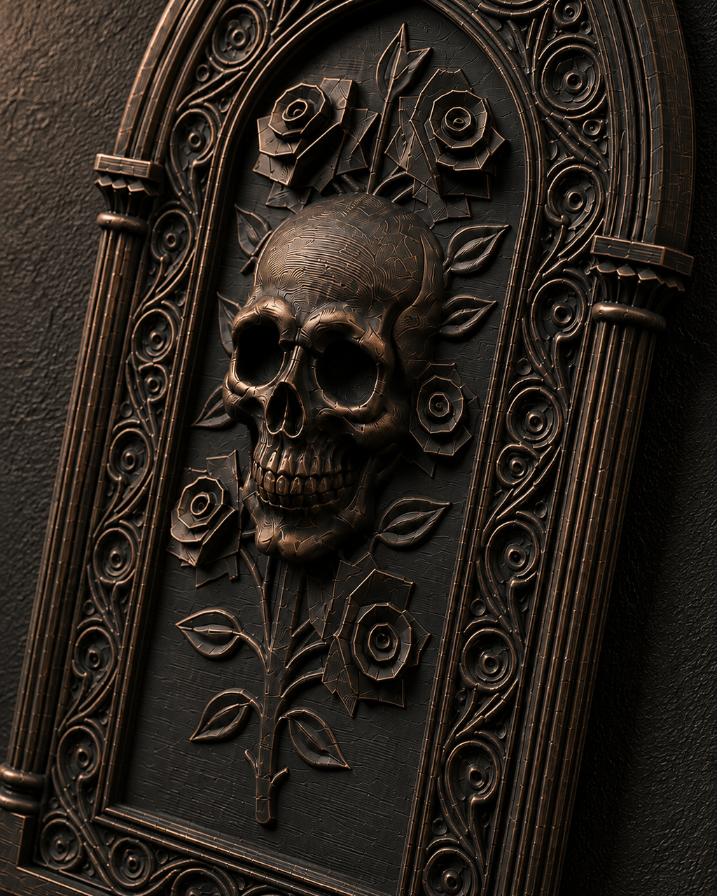 The Bone Rosary — Skull & Roses Wall Plaque by Gremlin Relics