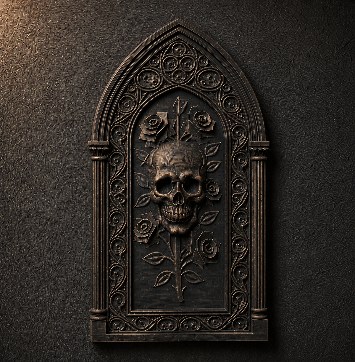 The Bone Rosary — Skull & Roses Wall Plaque by Gremlin Relics