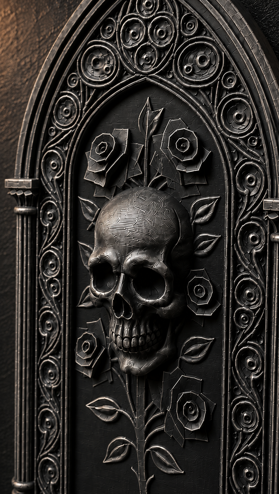 The Bone Rosary — Skull & Roses Wall Plaque by Gremlin Relics