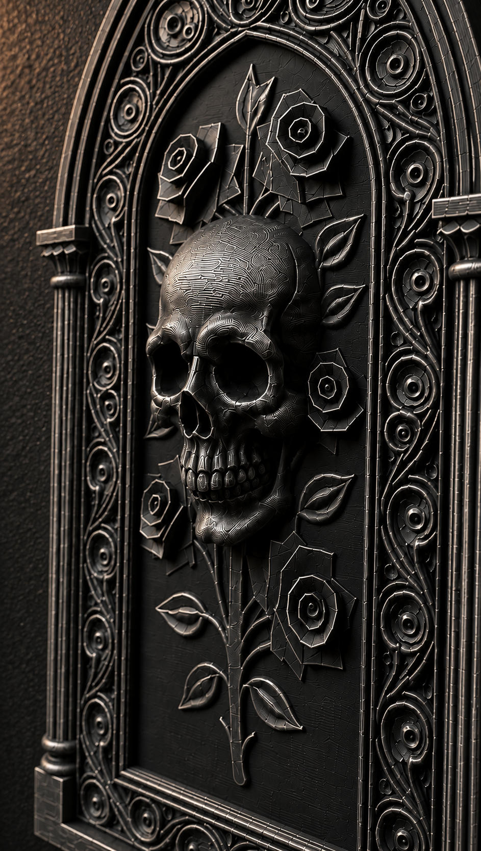 The Bone Rosary — Skull & Roses Wall Plaque by Gremlin Relics