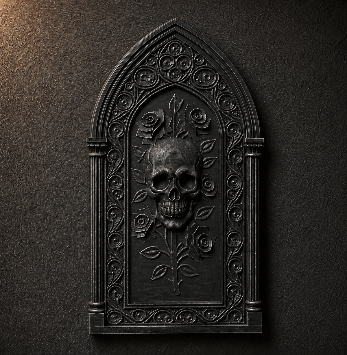 The Bone Rosary — Skull & Roses Wall Plaque by Gremlin Relics