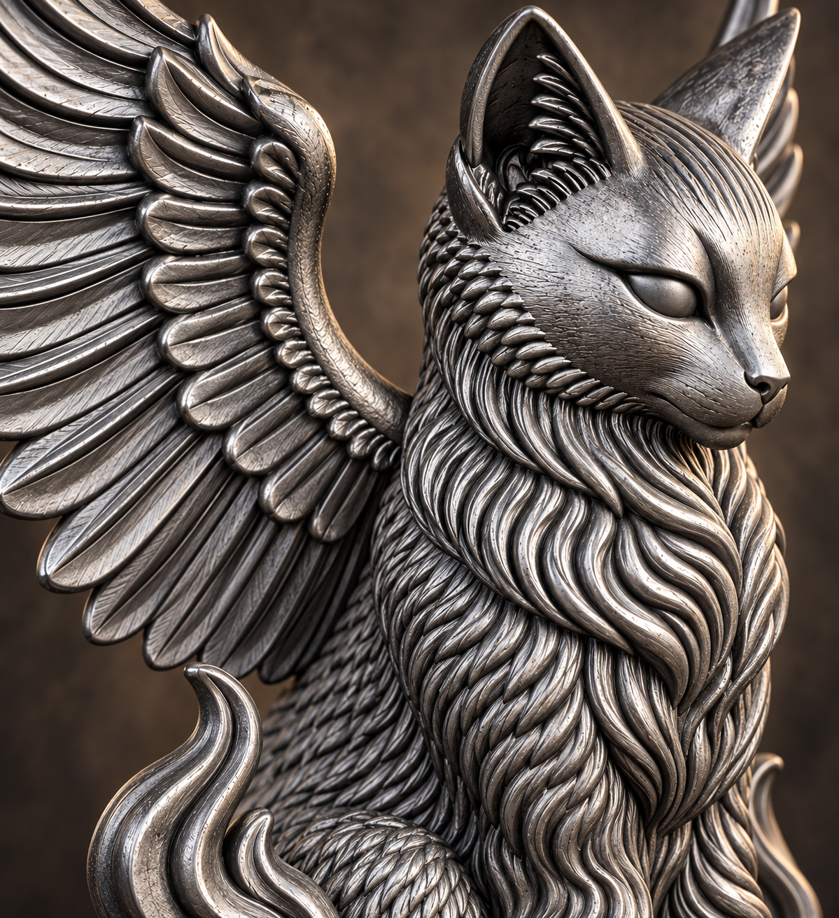 The Familiar — Winged Black Cat Figurine by Gremlin Relics