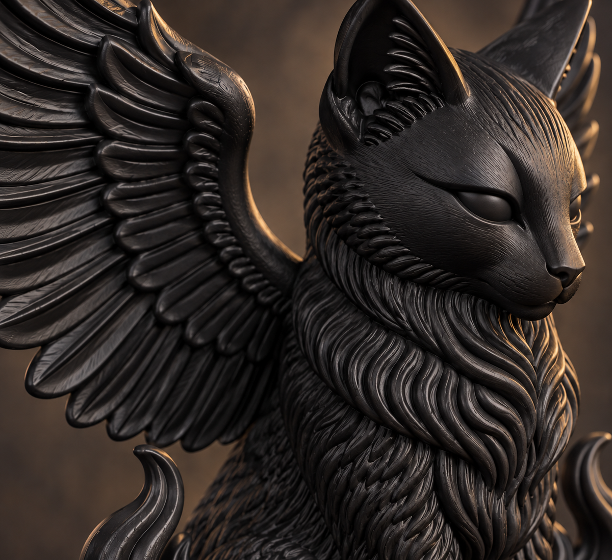 The Familiar — Winged Black Cat Figurine by Gremlin Relics