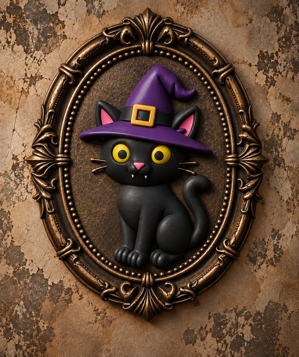 The Familiar's Ward — Witch Cat Wall Plaque by Gremlin Relics