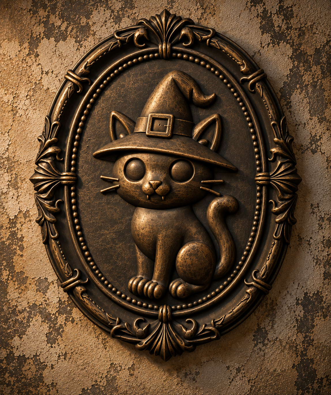The Familiar's Ward — Witch Cat Wall Plaque by Gremlin Relics
