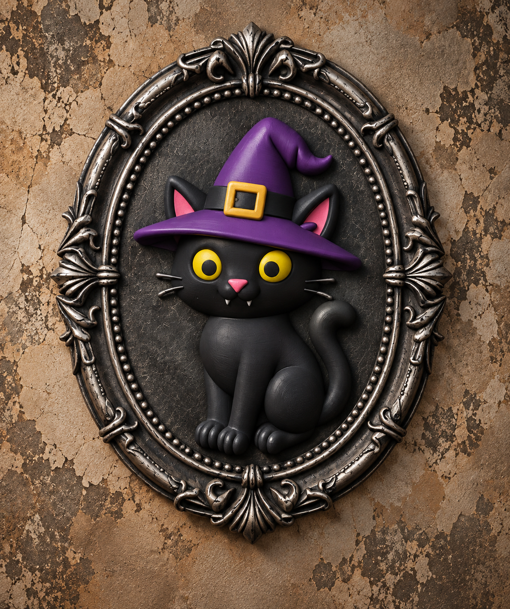 The Familiar's Ward — Witch Cat Wall Plaque by Gremlin Relics