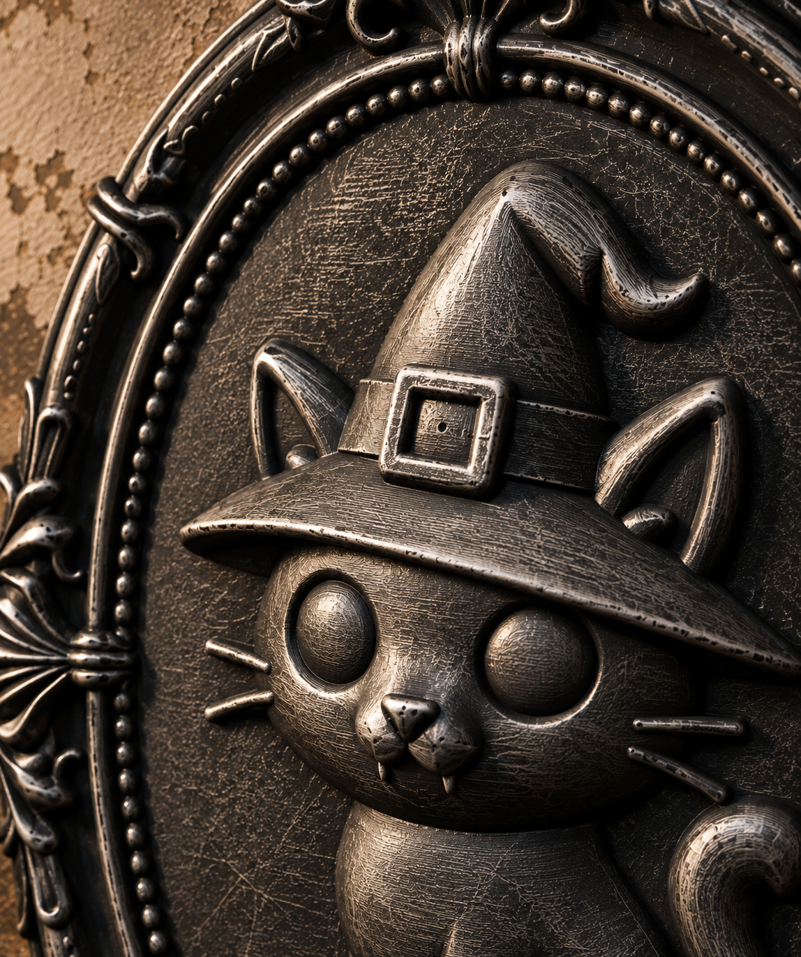The Familiar's Ward — Witch Cat Wall Plaque by Gremlin Relics