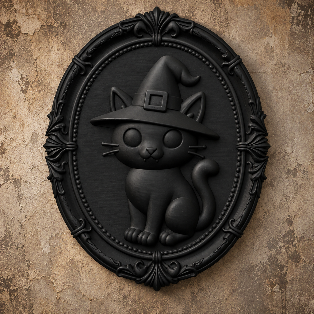 The Familiar's Ward — Witch Cat Wall Plaque by Gremlin Relics