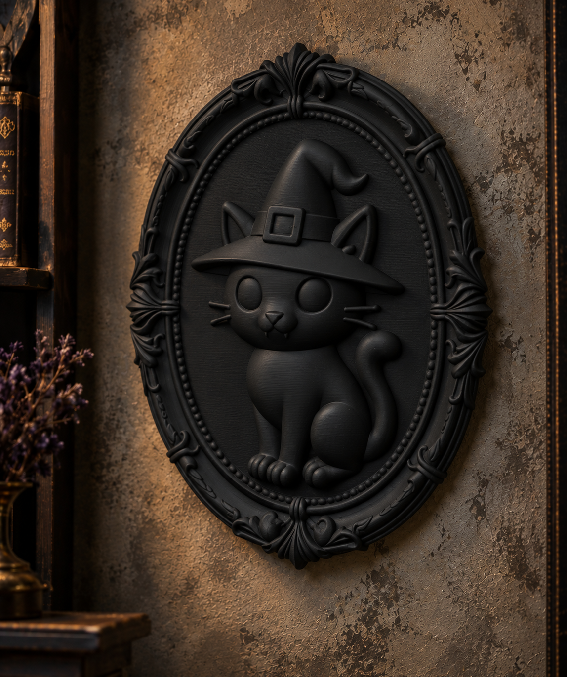 The Familiar's Ward — Witch Cat Wall Plaque by Gremlin Relics