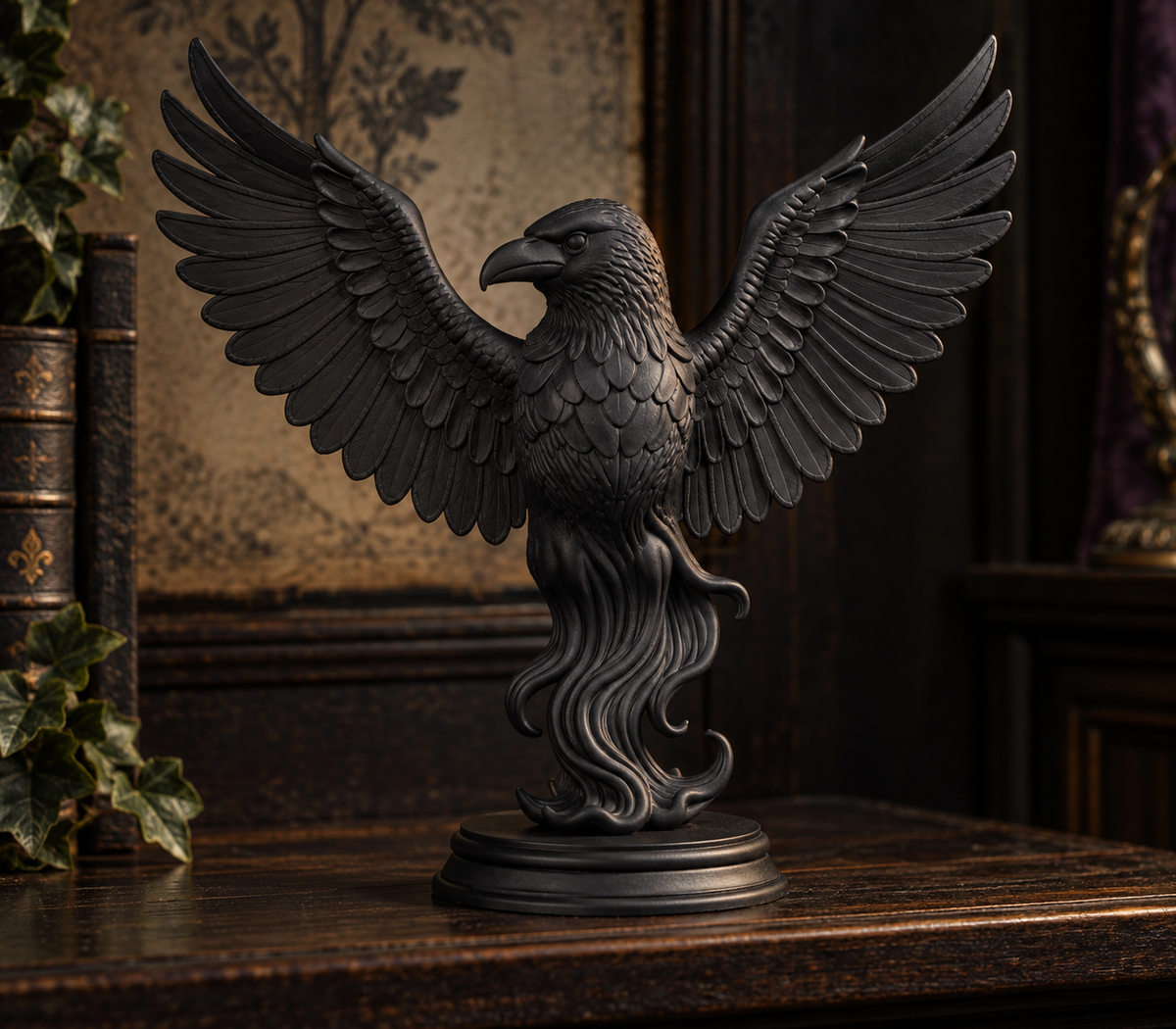 The Perched Omen — Winged Raven Figurine by Gremlin Relics