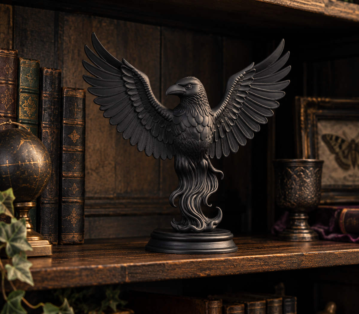 The Perched Omen — Winged Raven Figurine by Gremlin Relics