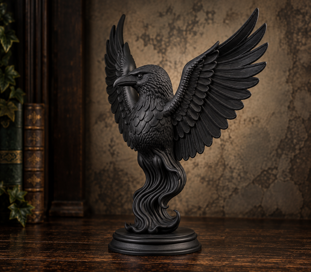 The Perched Omen — Winged Raven Figurine by Gremlin Relics