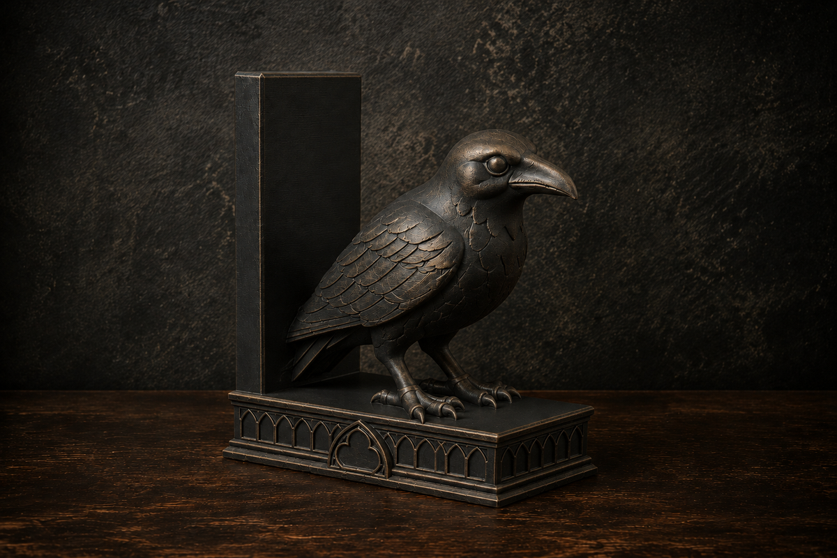 The Quiet Corvid — Gothic Raven Bookend by Gremlin Relics