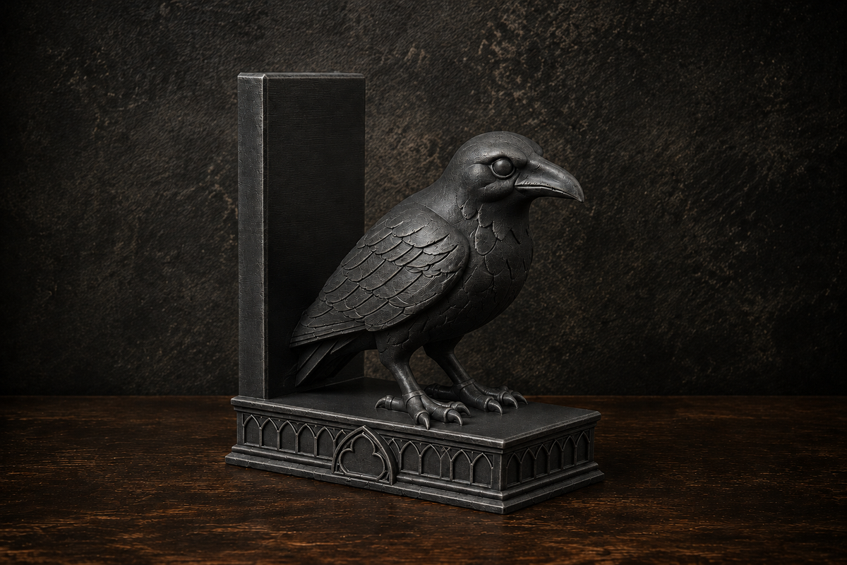 The Quiet Corvid — Gothic Raven Bookend by Gremlin Relics