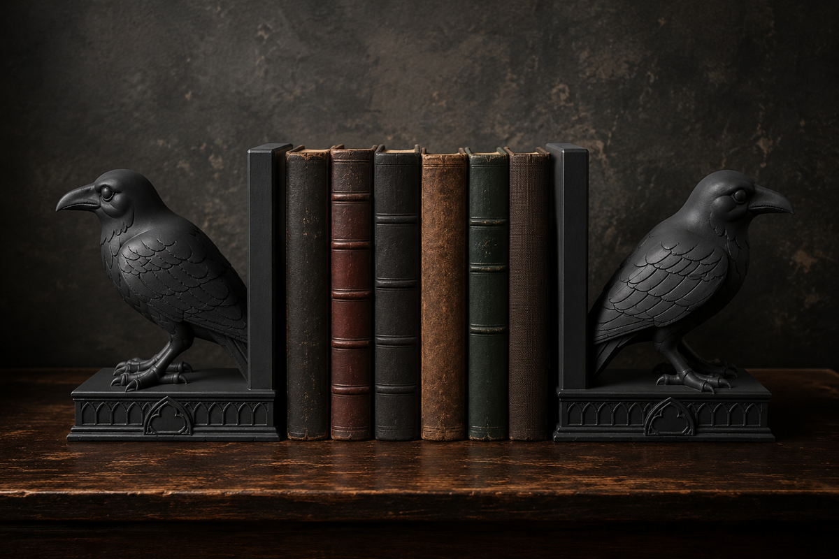 The Quiet Corvid — Gothic Raven Bookend by Gremlin Relics