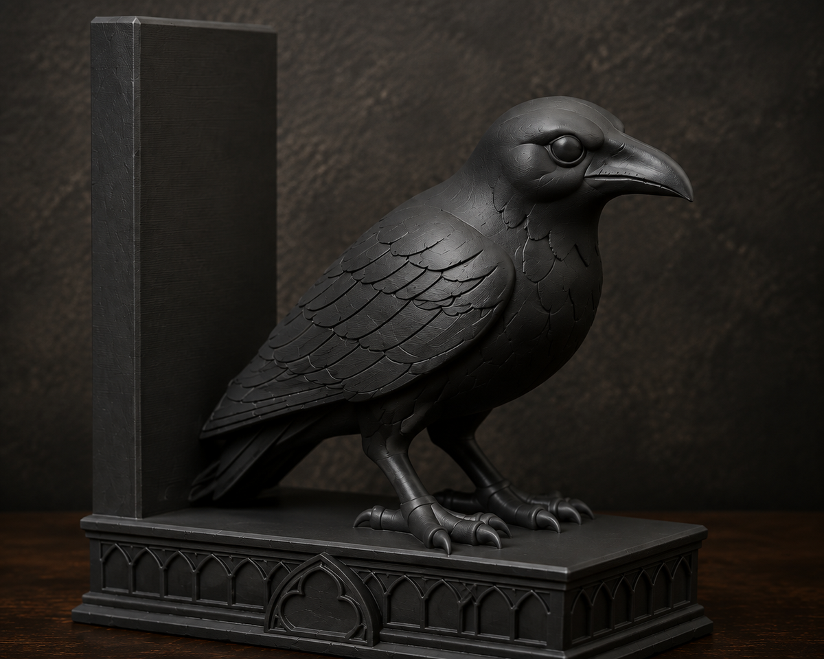 The Quiet Corvid — Gothic Raven Bookend by Gremlin Relics