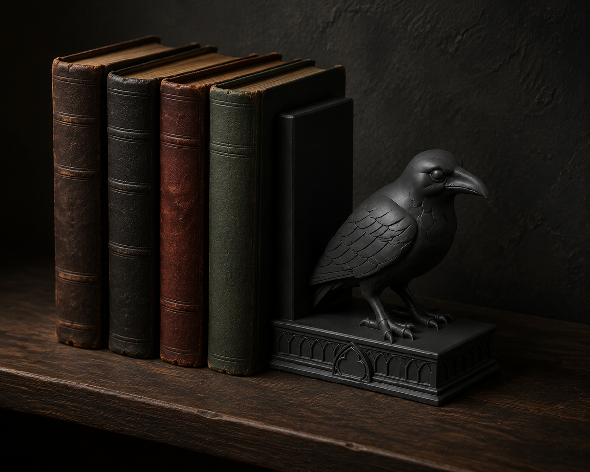 The Quiet Corvid — Gothic Raven Bookend by Gremlin Relics