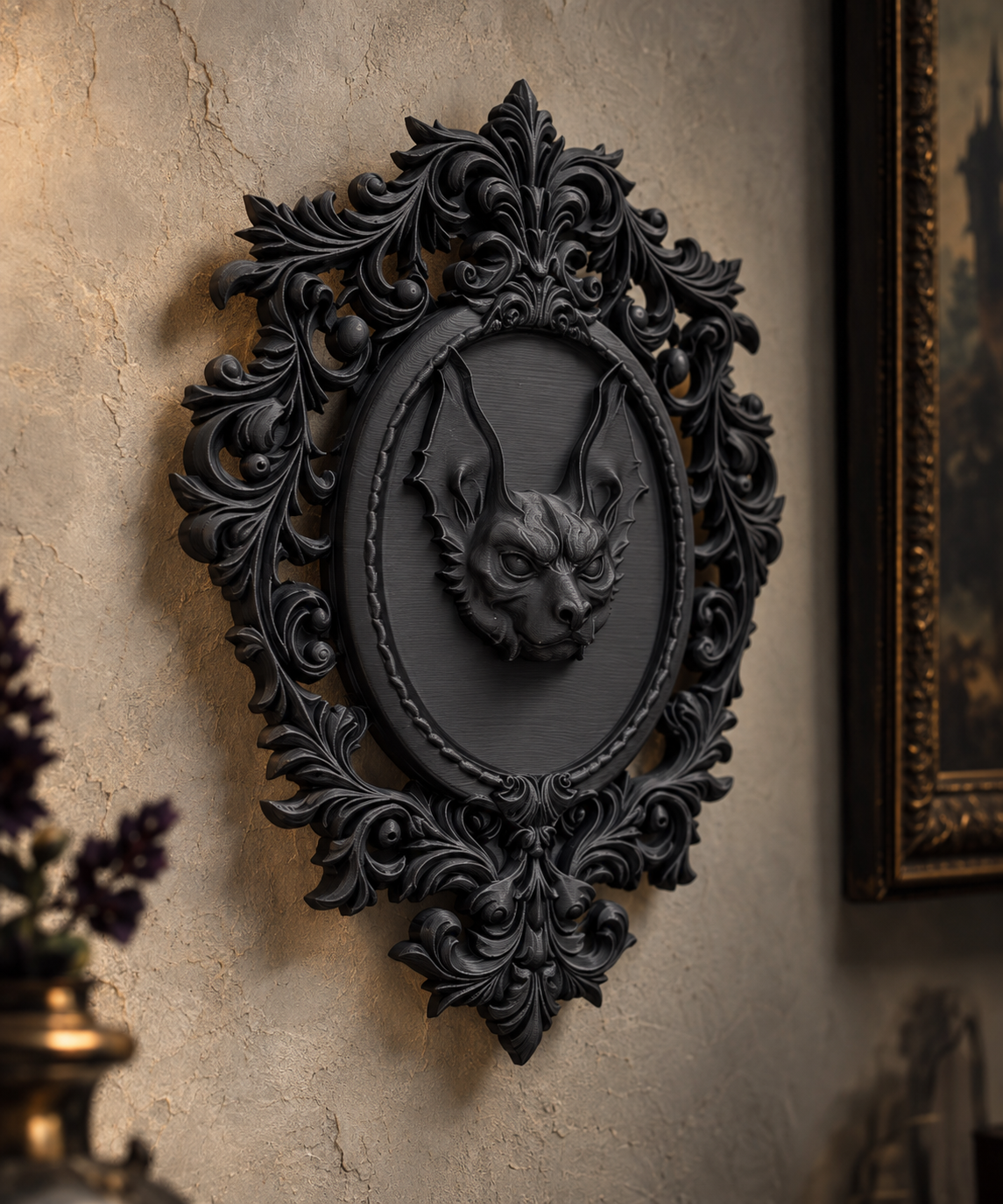 The Rafter Dweller — Gothic Bat Cameo Wall Plaque by Gremlin Relics