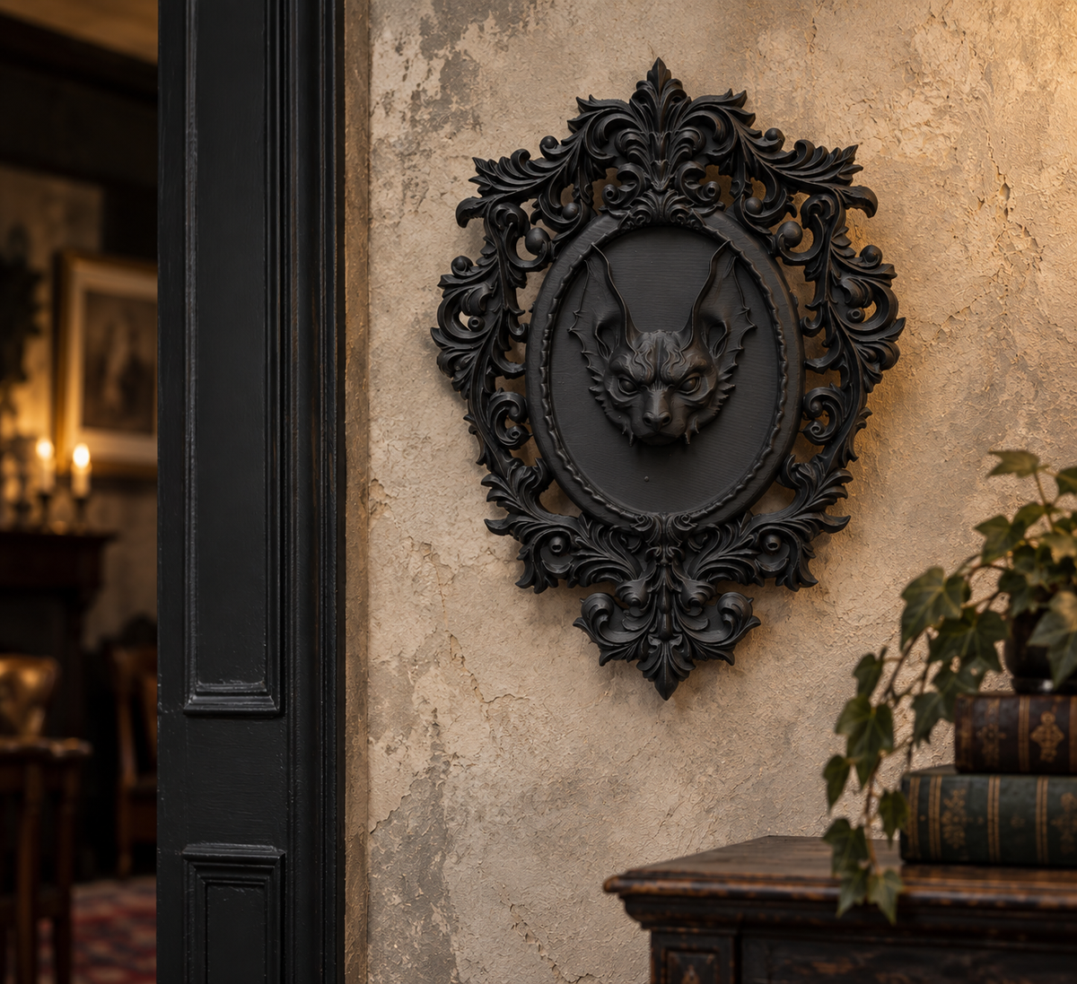 The Rafter Dweller — Gothic Bat Cameo Wall Plaque by Gremlin Relics