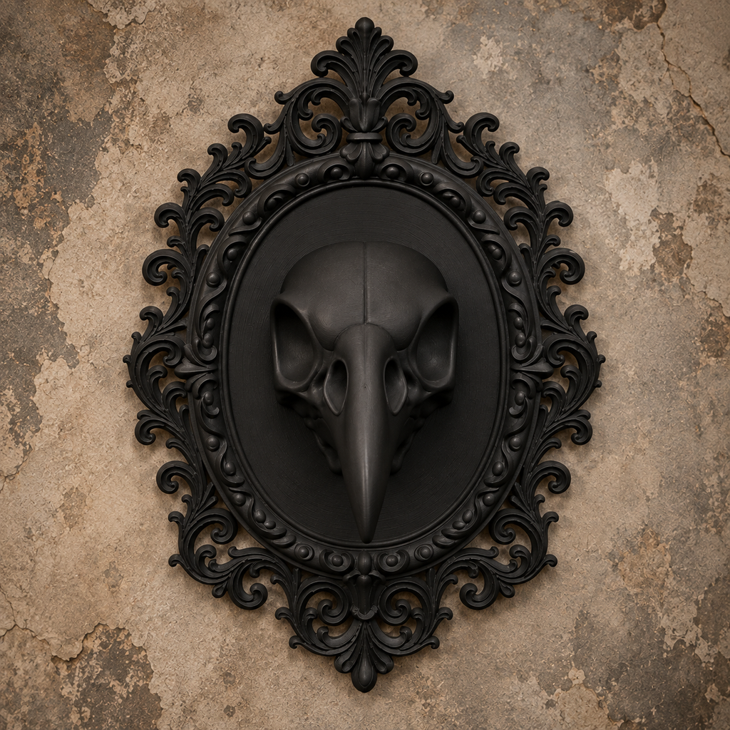 The Silent Augur — Raven Skull Wall Plaque by Gremlin Relics