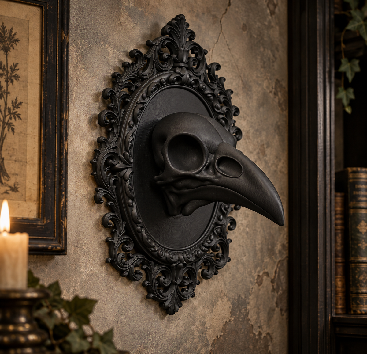 The Silent Augur — Raven Skull Wall Plaque by Gremlin Relics