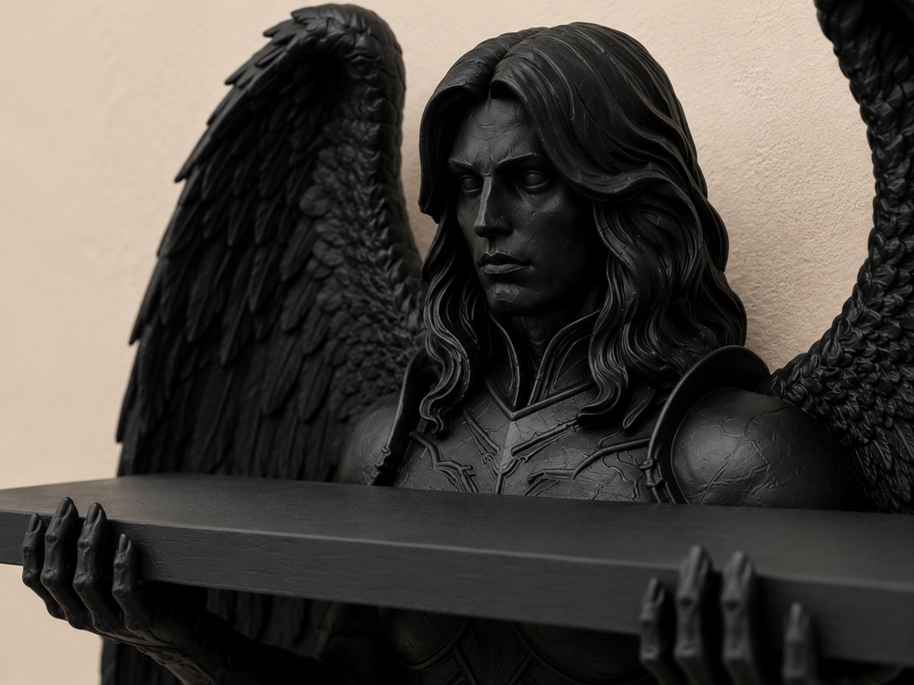 The Fallen Sentinel — Gothic Angel Wall Shelf by Gremlin Relics