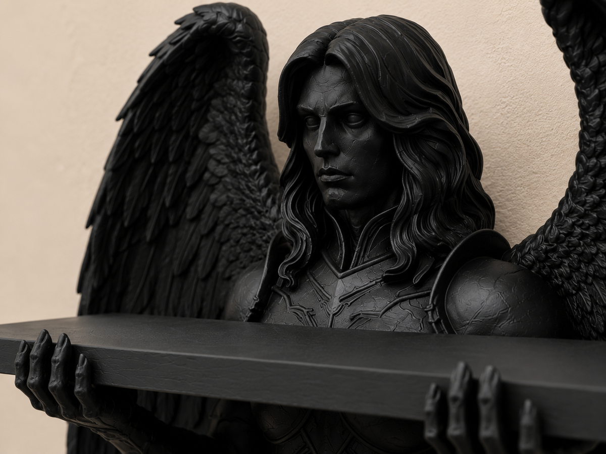 The Fallen Sentinel — Gothic Angel Wall Shelf by Gremlin Relics