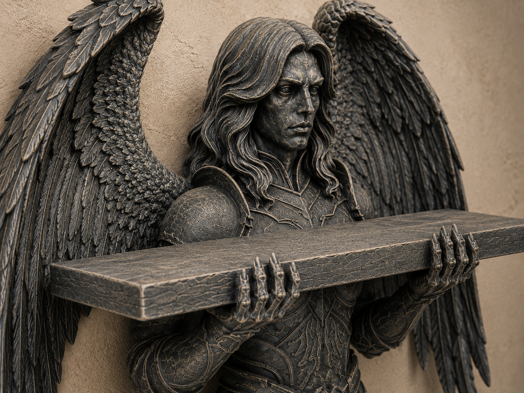 The Fallen Sentinel — Gothic Angel Wall Shelf by Gremlin Relics