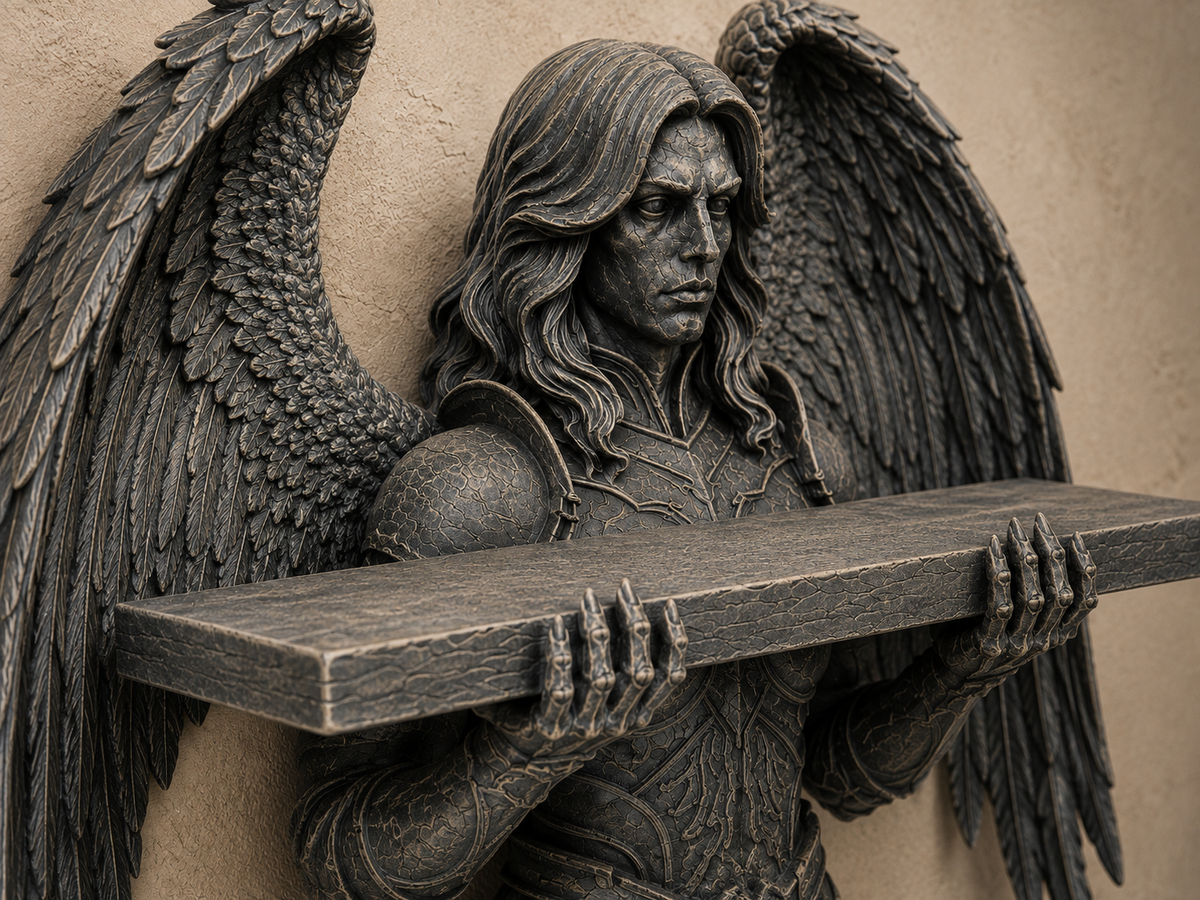 The Fallen Sentinel — Gothic Angel Wall Shelf by Gremlin Relics