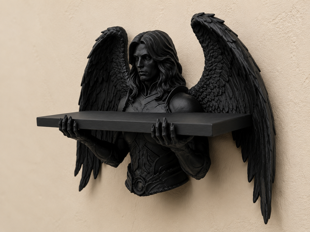 The Fallen Sentinel — Gothic Angel Wall Shelf by Gremlin Relics