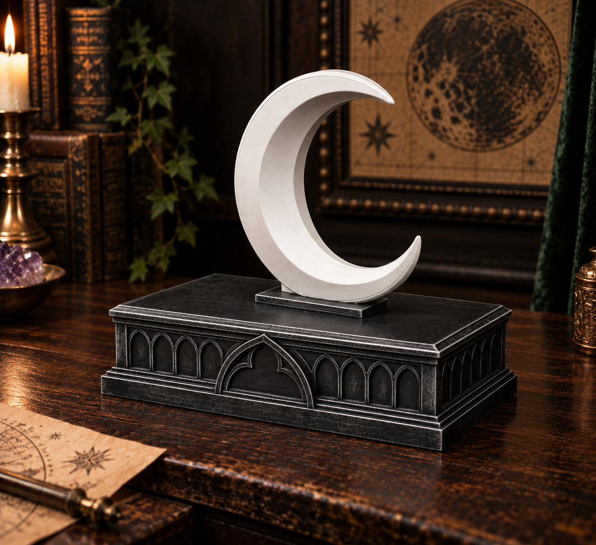 The Waning Casket — Crescent Moon Jewellery Box by Gremlin Relics