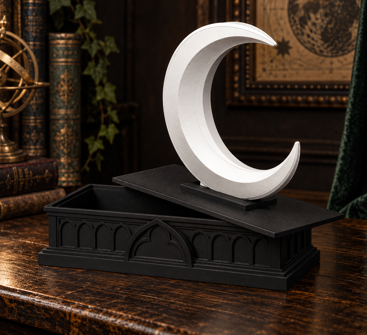 The Waning Casket — Crescent Moon Jewellery Box by Gremlin Relics