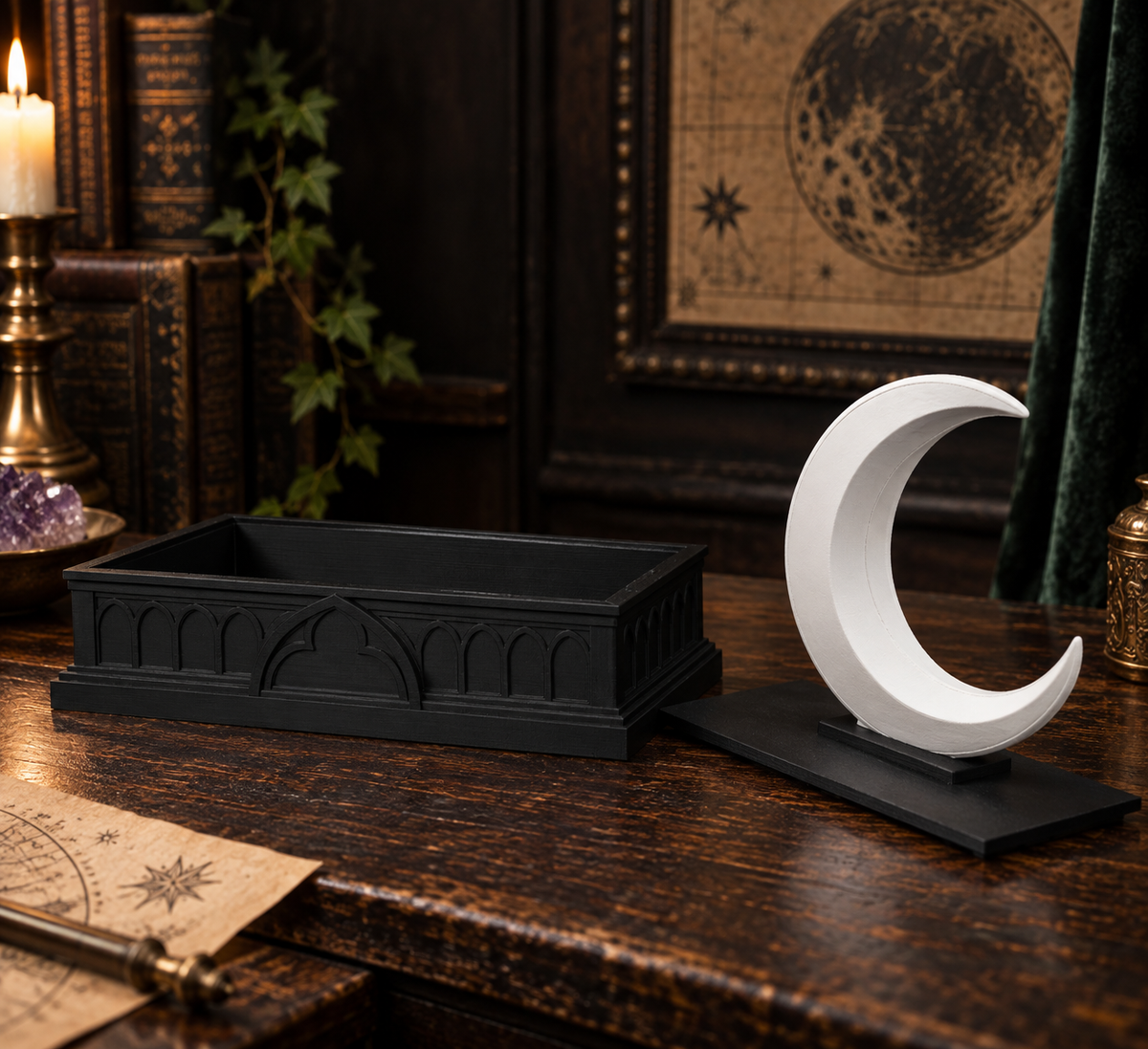 The Waning Casket — Crescent Moon Jewellery Box by Gremlin Relics