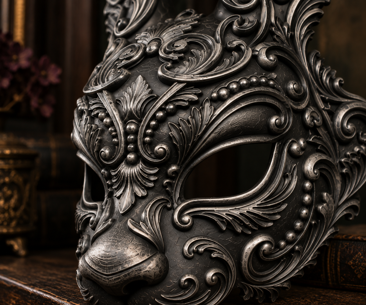 The Moonlit Hare — Baroque Rabbit Masquerade Mask by Gremlin Relics