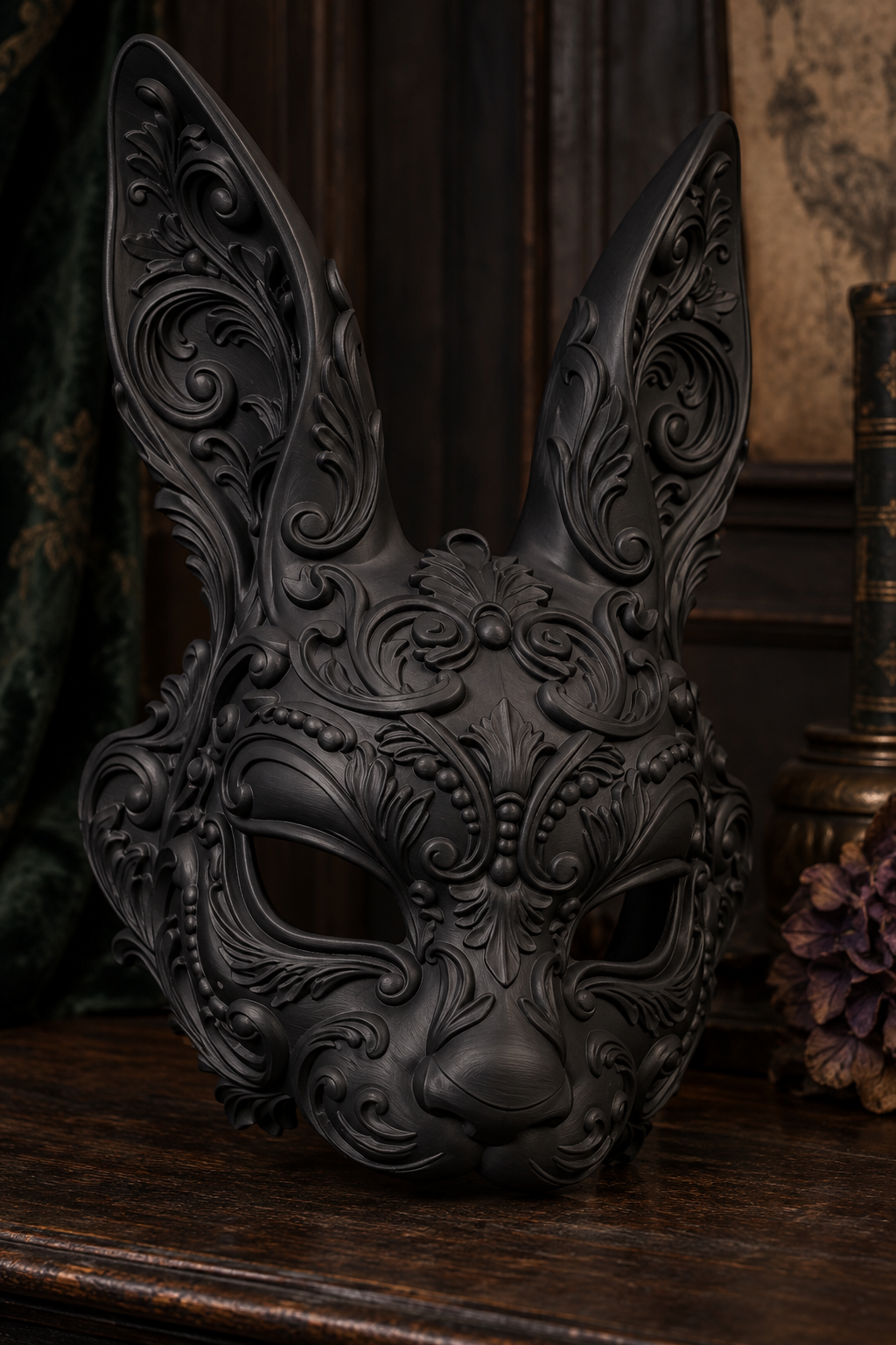 The Moonlit Hare — Baroque Rabbit Masquerade Mask by Gremlin Relics