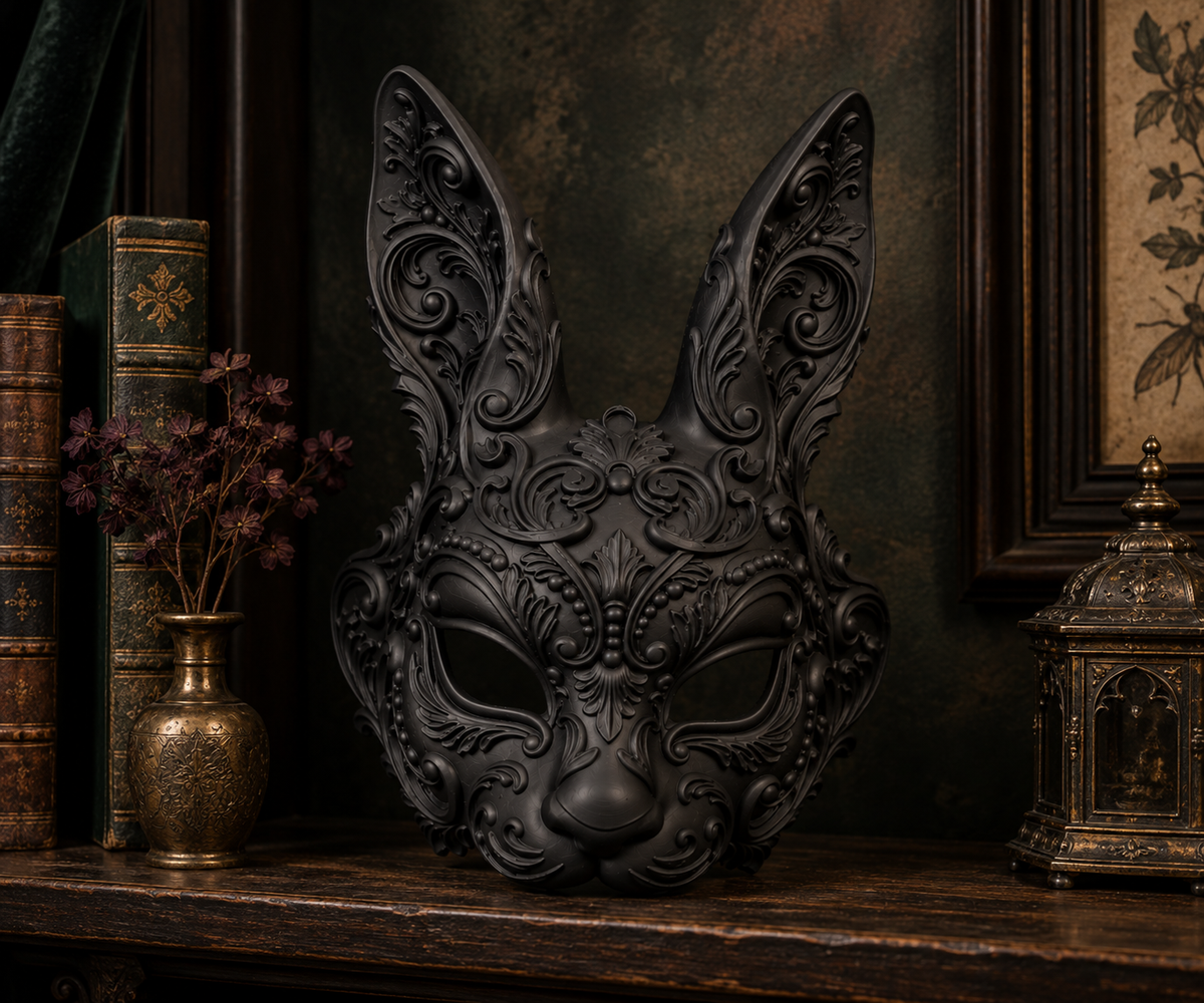 The Moonlit Hare — Baroque Rabbit Masquerade Mask by Gremlin Relics