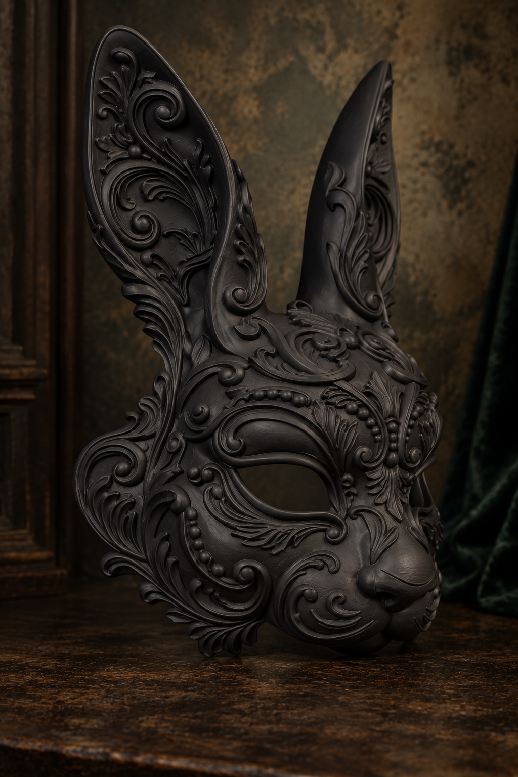 The Moonlit Hare — Baroque Rabbit Masquerade Mask by Gremlin Relics