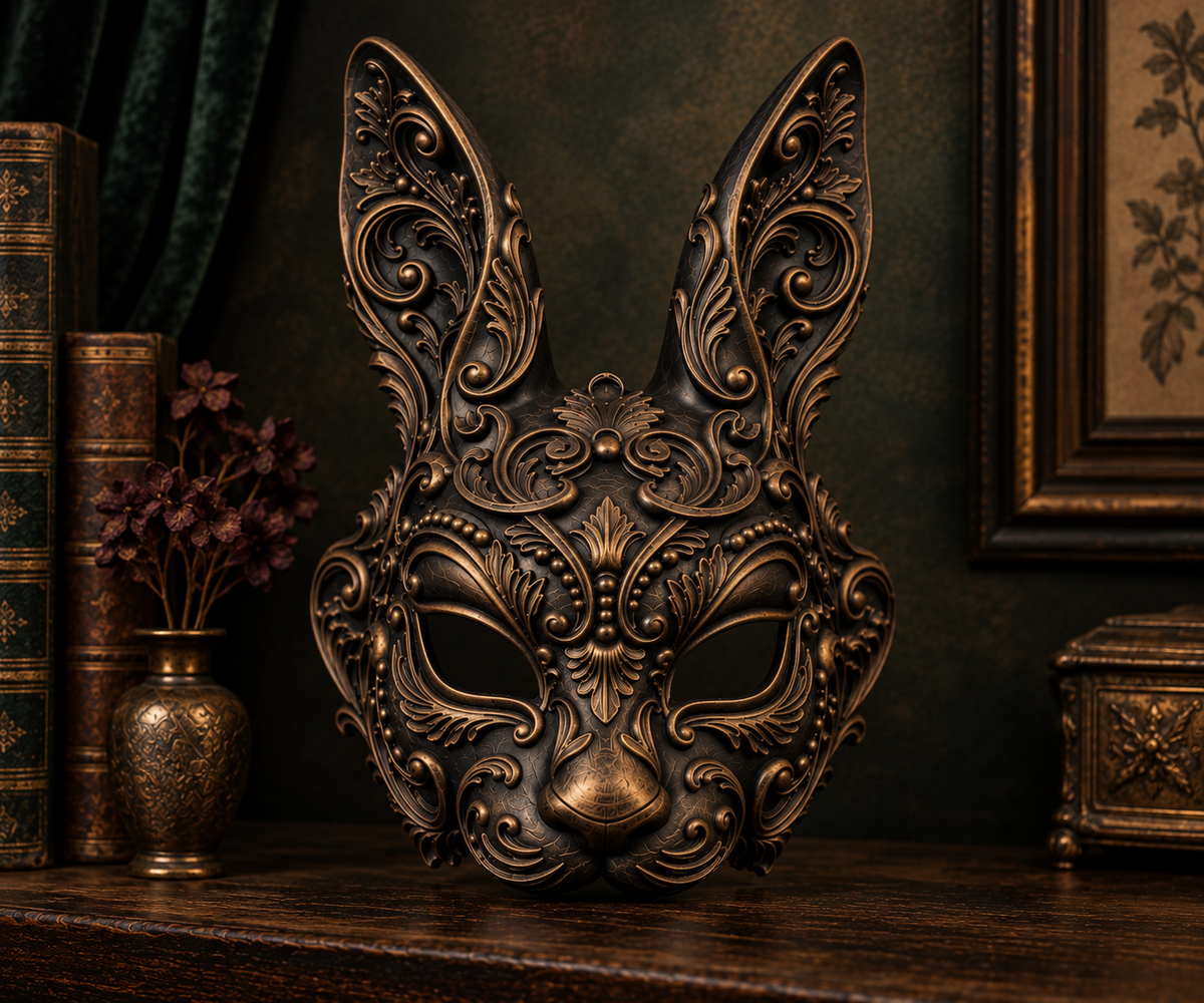The Moonlit Hare — Baroque Rabbit Masquerade Mask by Gremlin Relics