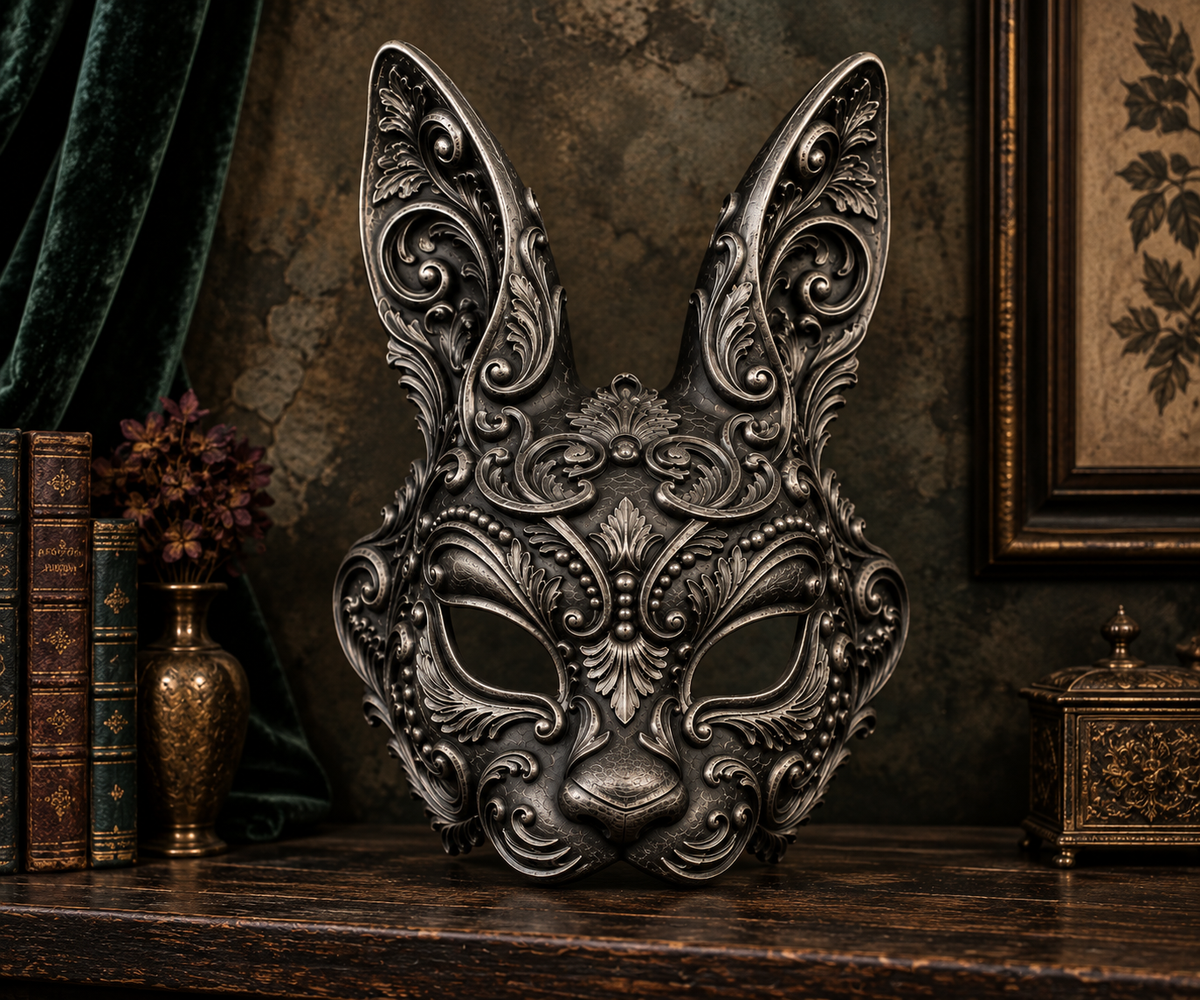 The Moonlit Hare — Baroque Rabbit Masquerade Mask by Gremlin Relics