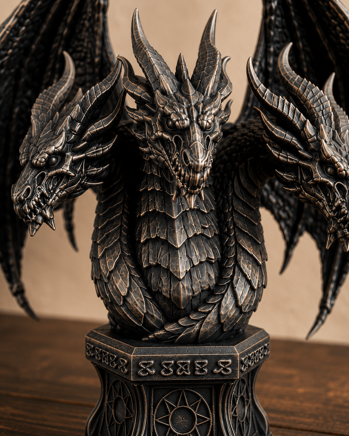 The Threefold Wyrm — Three Headed Dragon Statue by Gremlin Relics