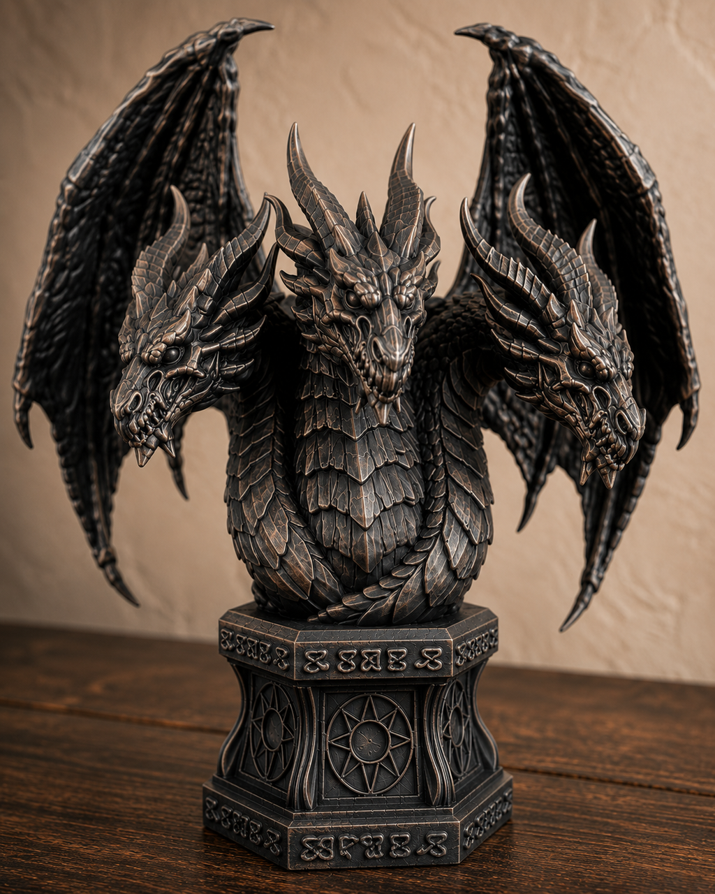 The Threefold Wyrm — Three Headed Dragon Statue by Gremlin Relics