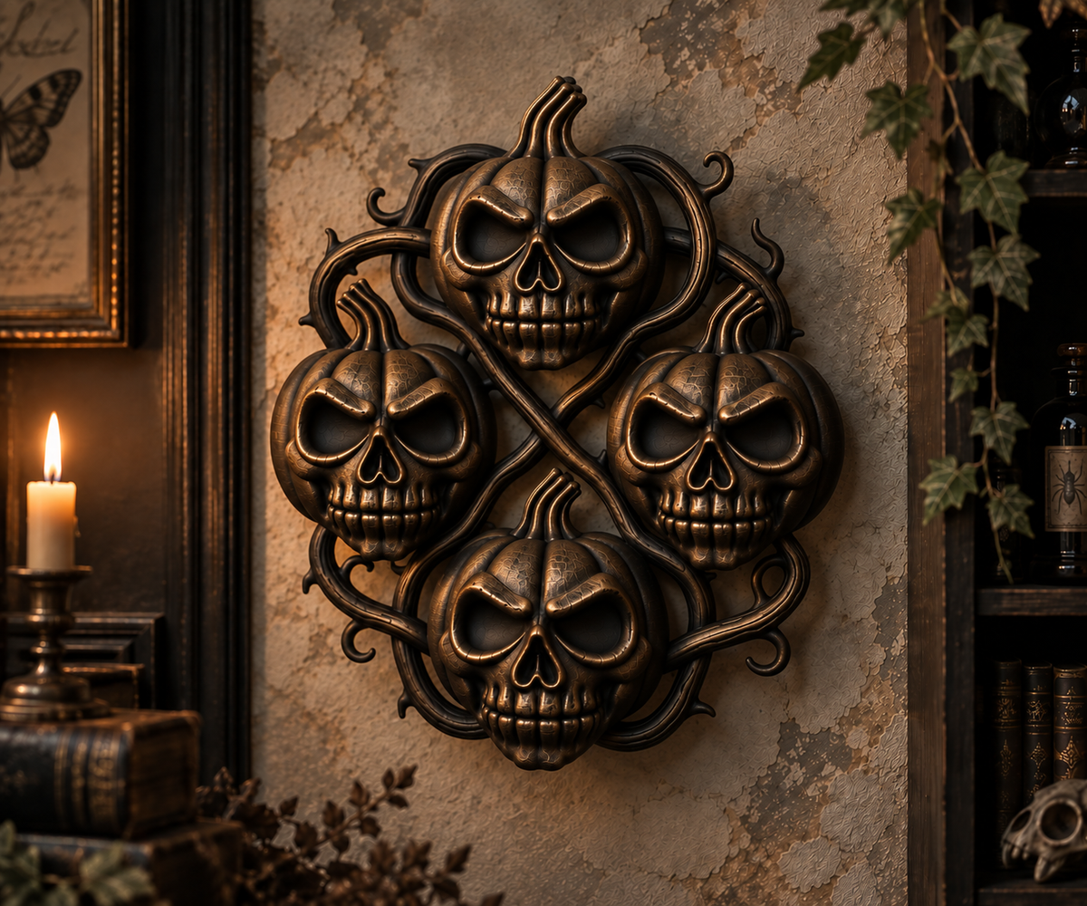 The Harvest Wake — Pumpkin Skull Halloween Wreath by Gremlin Relics