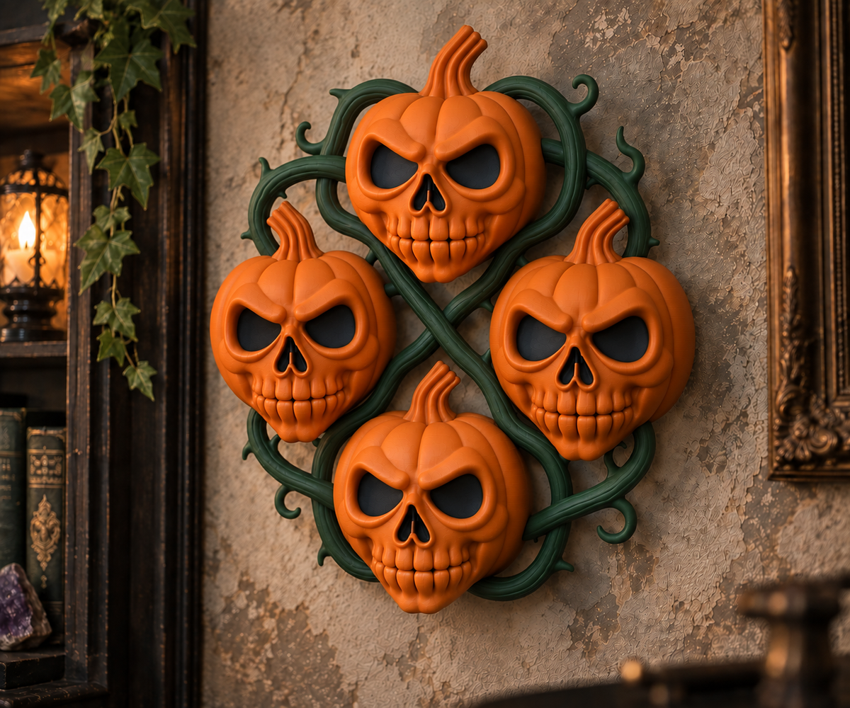 The Harvest Wake — Pumpkin Skull Halloween Wreath by Gremlin Relics