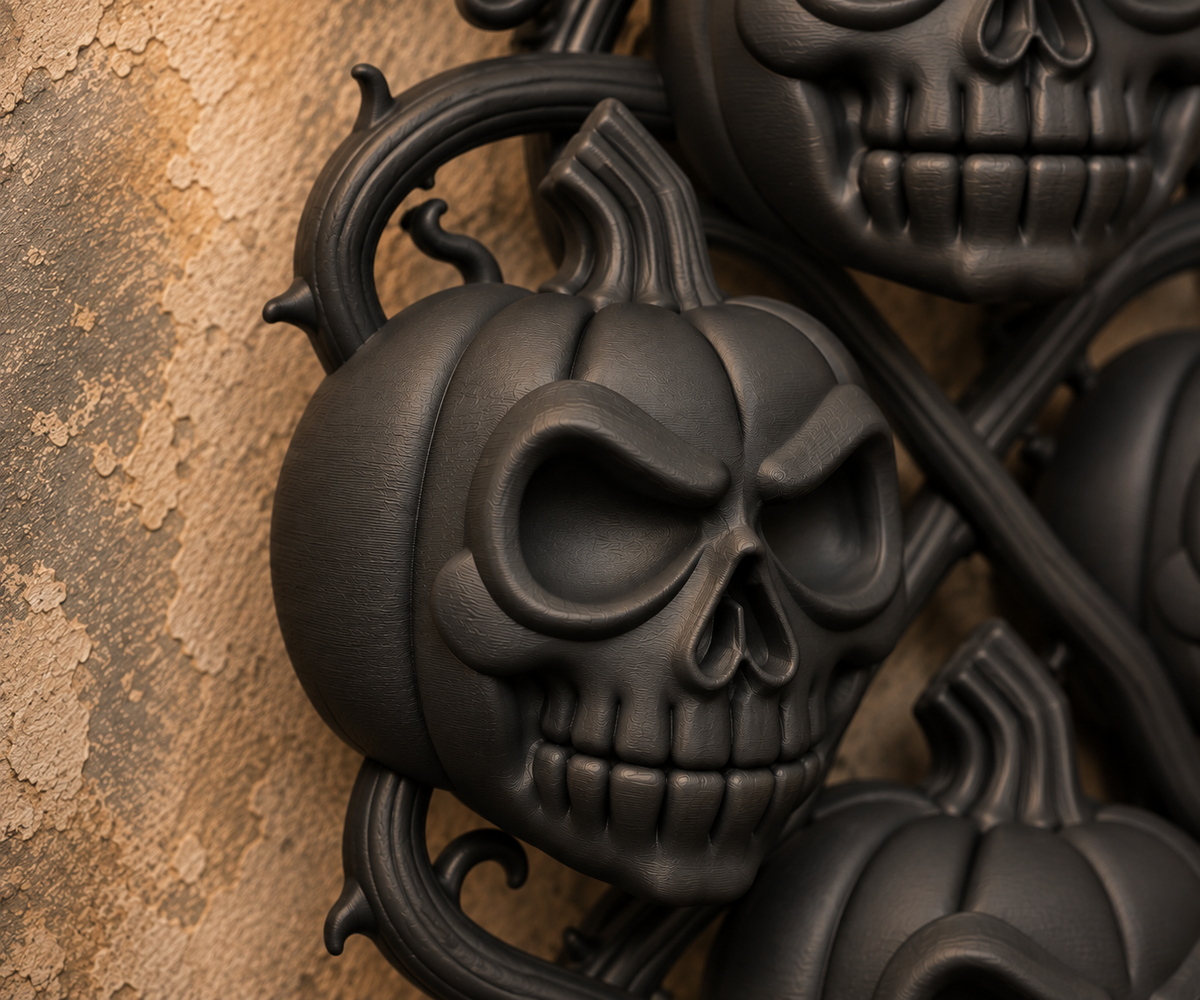The Harvest Wake — Pumpkin Skull Halloween Wreath by Gremlin Relics