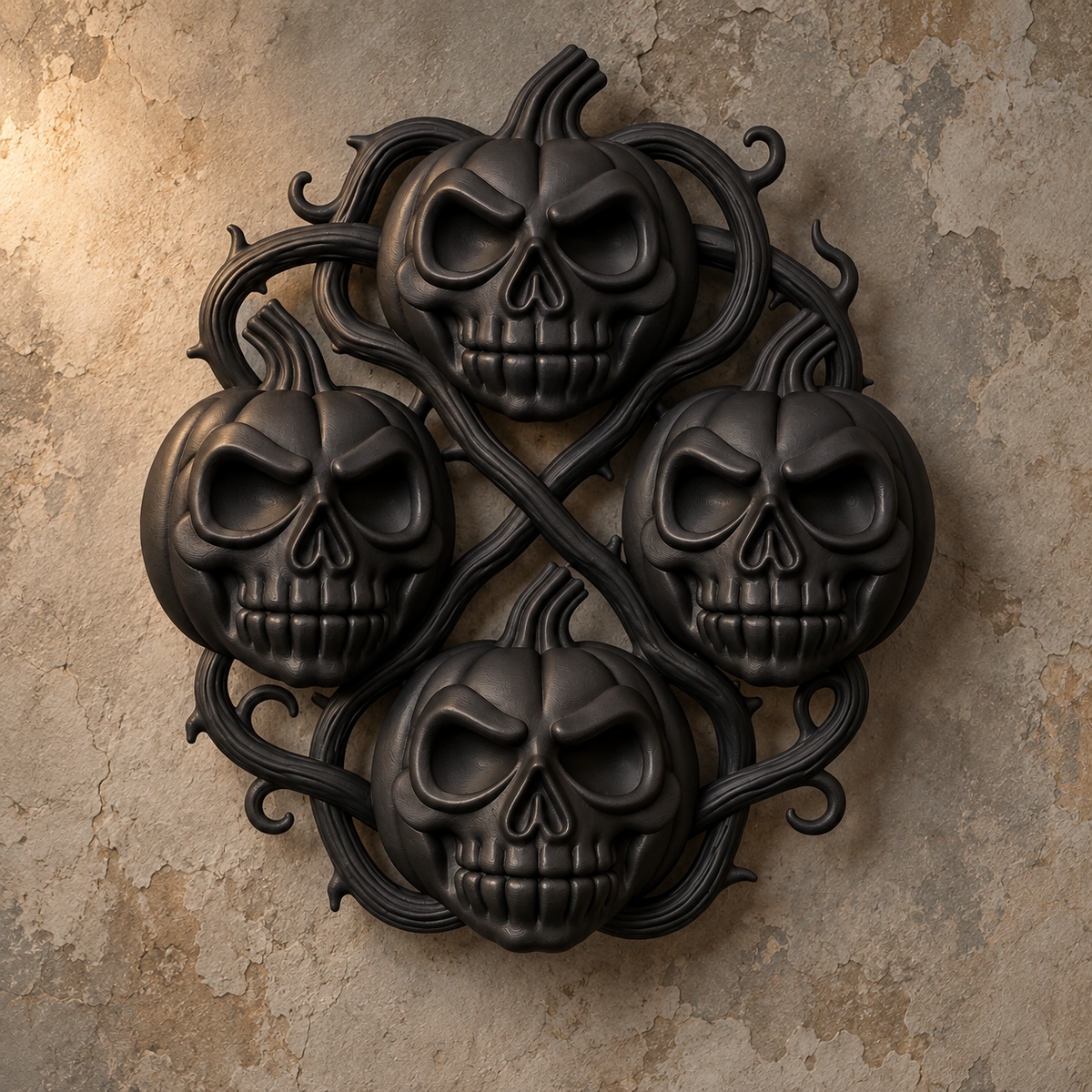The Harvest Wake — Pumpkin Skull Halloween Wreath by Gremlin Relics