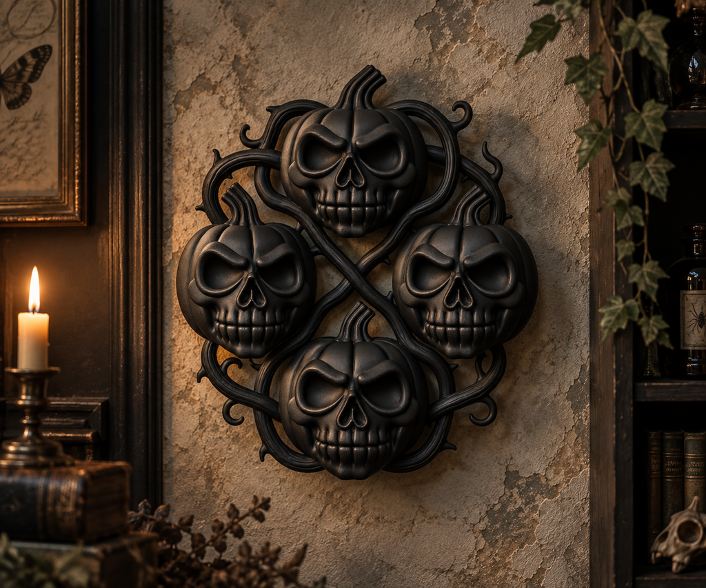 The Harvest Wake — Pumpkin Skull Halloween Wreath by Gremlin Relics