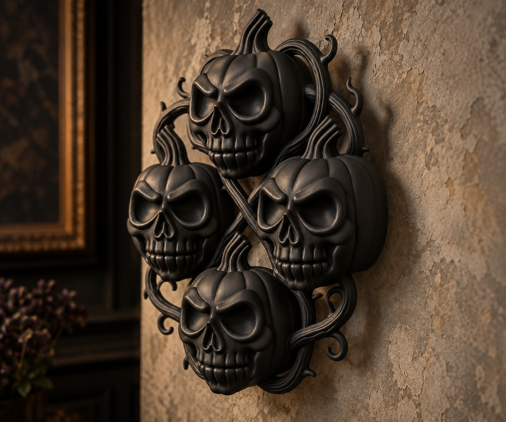 The Harvest Wake — Pumpkin Skull Halloween Wreath by Gremlin Relics